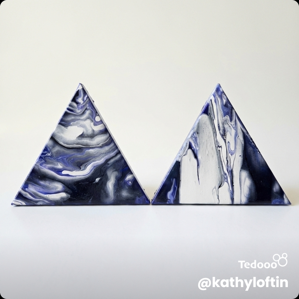 Original Fluid Blue, Purple and White Triangle Art Pieces